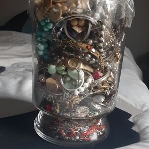 Assorted Jewelry Jar with Bracelets, Necklaces, Earrings, Etc.